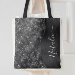 Metallic Black Glitter Personalized Tote Bag<br><div class="desc">Easily personalize this black brushed metal and glamorous faux glitter patterned tote bag with your own custom name.</div>