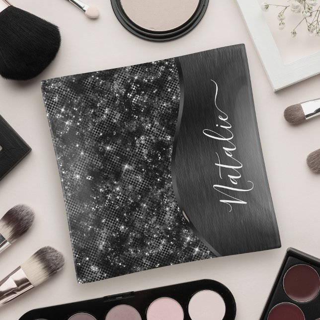 Metallic Black Glitter Personalized Trinket Tray (Creator Uploaded)