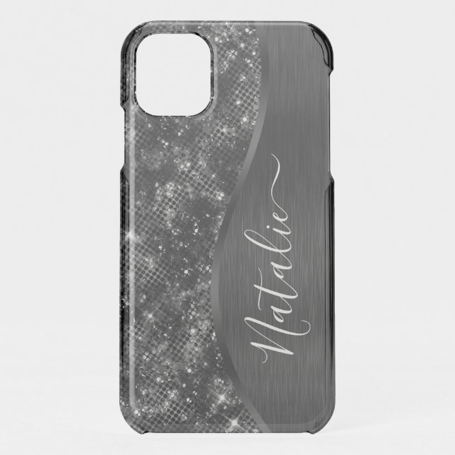 Metallic Black Glitter Personalized Uncommon iPhone Case (Back)