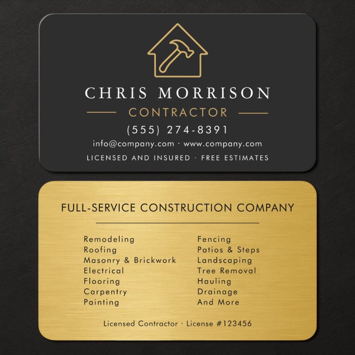 Metallic Black Gold Building Construction Business Card