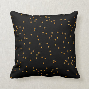 Metallic Black & Gold Confetti Dots Throw Pillow