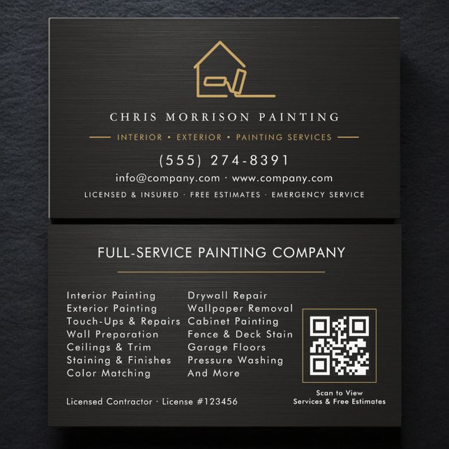 Metallic Black Gold Painter Painting QR Code Business Card (Creator Uploaded)