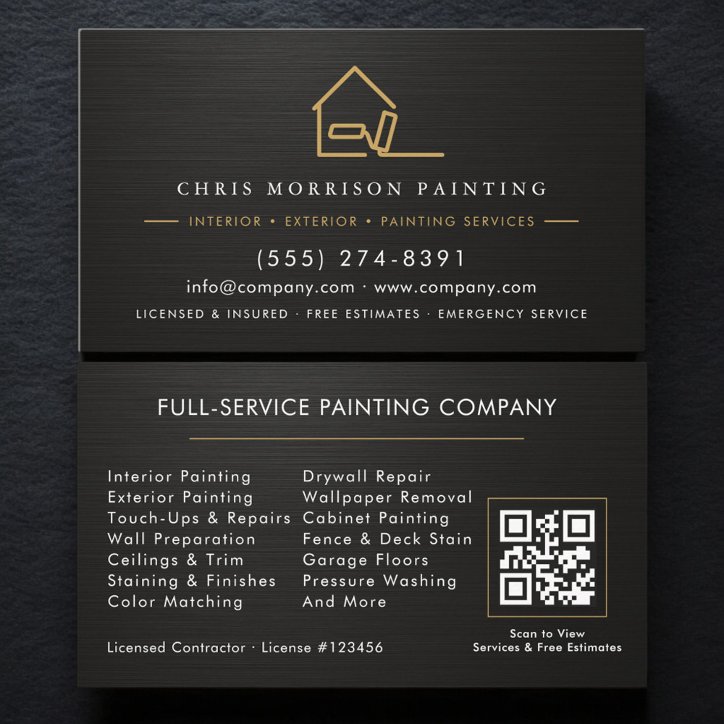 Metallic Black Gold Painter Painting QR Code Business Card