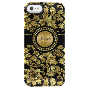 Metallic Black & Gold Vintage Damasks Monogram Clear iPhone SE/5/5s Case
