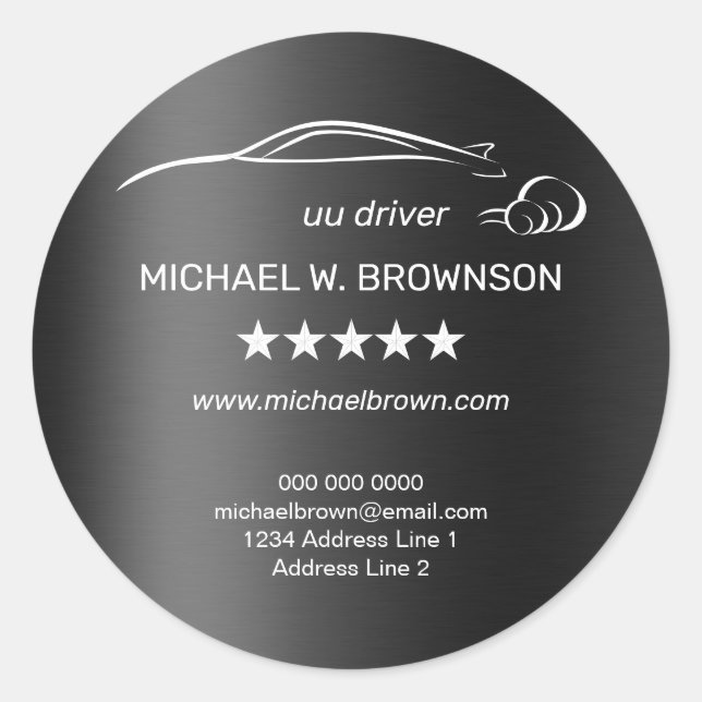 Metallic Black Gray Automobile Service Logo Classic Round Sticker (Front)
