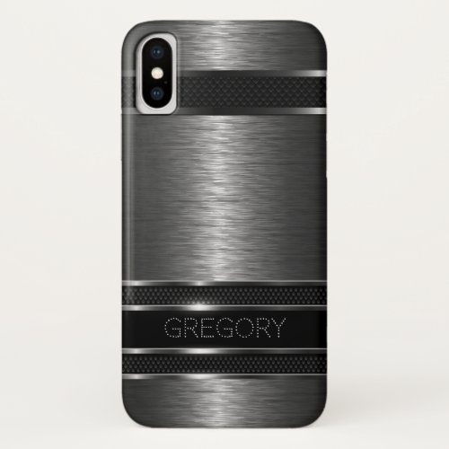 Metallic Black  Gray Stripes iPhone X Case