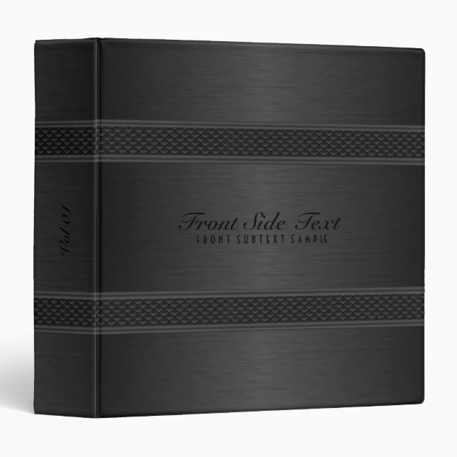 Metallic Black Monochromatic Design Brushed Metal 3 Ring Binder (Front/Spine)