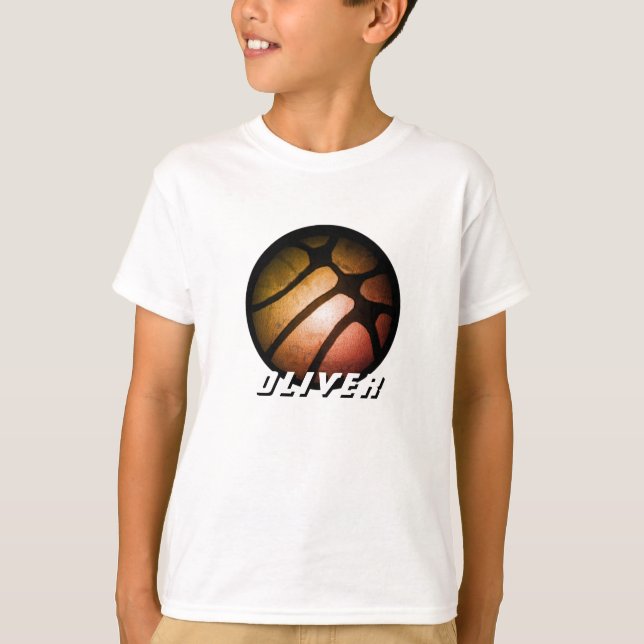 Metallic Black Orange Basketball Ball Name T-Shirt (Front)