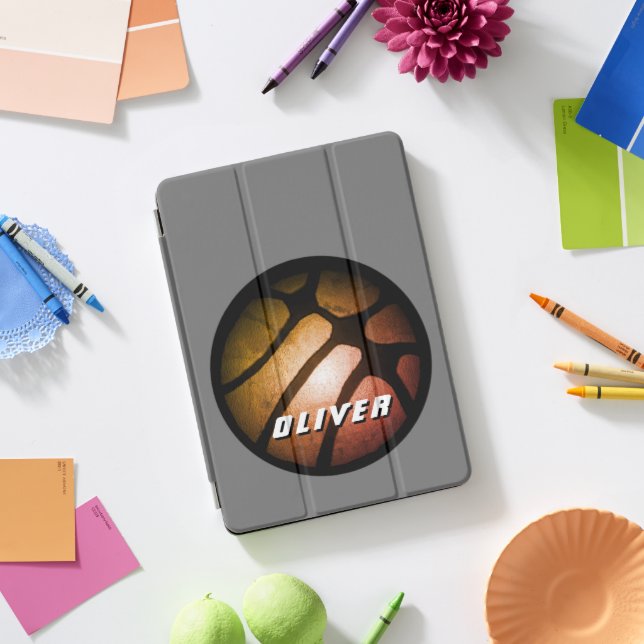 Metallic Black Orange Basketball Ball Sports iPad Pro Cover (Desk)