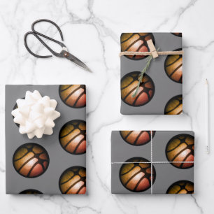 Metallic Black Orange Basketball Ball Sports Wrapping Paper Sheets