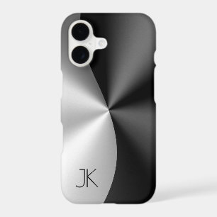 Metallic Black & Silver Geometric Design iPhone 17 Case