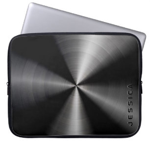 Metallic Black Slick Shiny Stainless Steel Look Laptop Sleeve