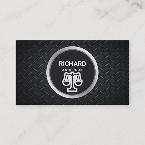 Metallic Black Steel Justice Scale Lawyer Attorney Business Card