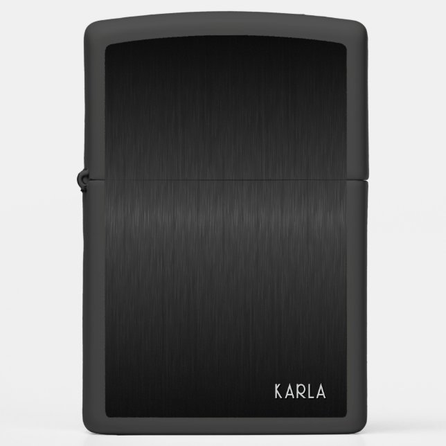 Metallic Black Texture Personalized Monogram Zippo Lighter (Front)