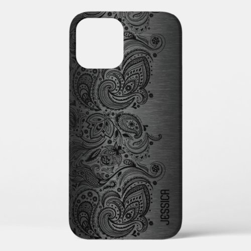 Metallic Black With Black Paisley Lace Case_Mate i iPhone 12 Case