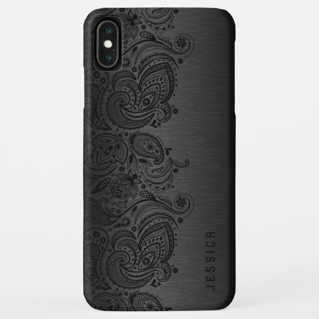 Metallic Black With Black Paisley Lace Case-Mate iPhone Case (Back)