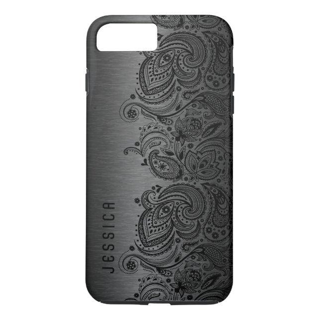 Metallic Black With Black Paisley Lace Case-Mate iPhone Case (Back)