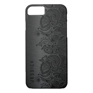 Metallic Black With Black Paisley Lace iPhone 8/7 Case