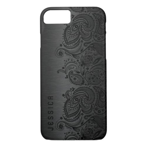 Metallic Black With Black Paisley Lace iPhone 87 Case