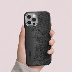Metallic Black With Black Paisley Lace Case-Mate iPhone 14 Plus Case
