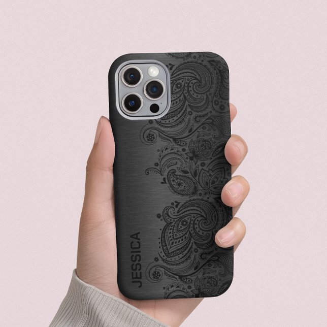 Metallic Black With Black Paisley Lace Case-Mate iPhone Case (Creator Uploaded)