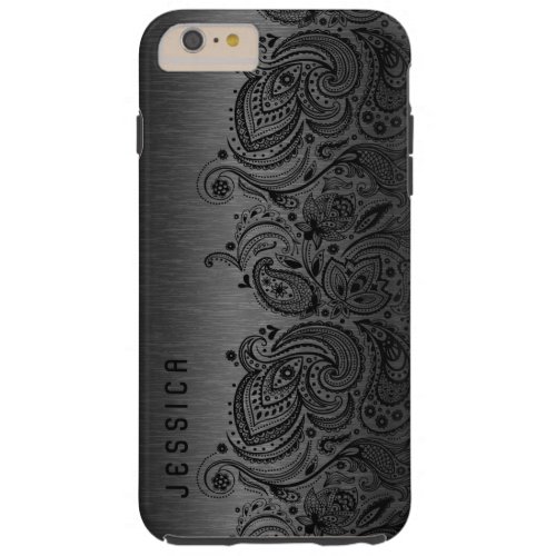 Metallic Black With Black Paisley Lace Tough iPhone 6 Plus Case
