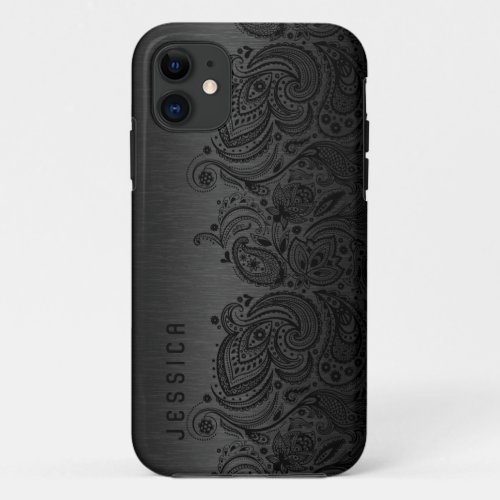 Metallic Black With Black Paisley Lace iPhone 11 Case