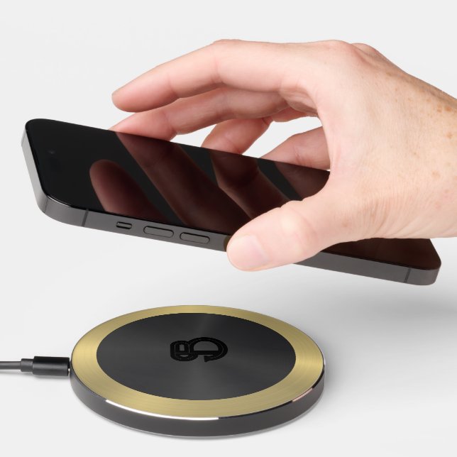Metallic black with gold border wireless charger  (Hand)