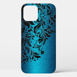 Metallic blue and black swirly lace iPhone 12 case
