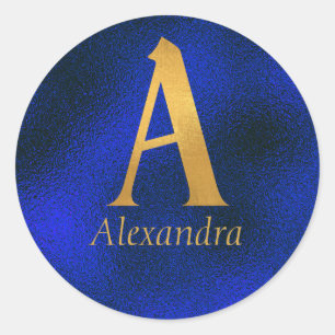 Metallic Blue and Gold Monogram A Classic Round Sticker