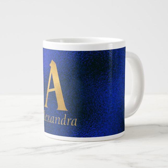 Metallic Blue and Gold Monogram A  Giant Coffee Mug (Front Right)