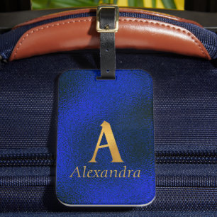 Metallic Blue and Gold Monogram A  Luggage Tag