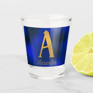 Metallic Blue and Gold Monogram A Shot Glass