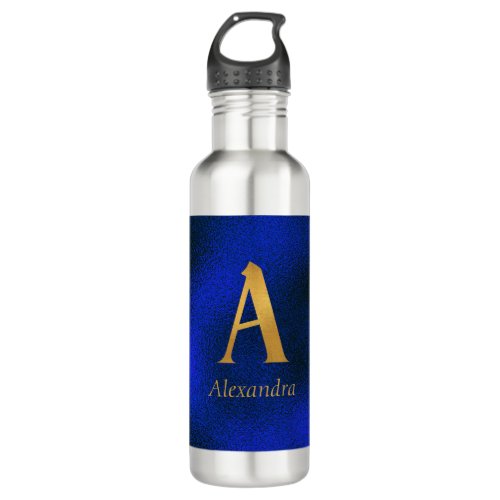 Metallic Blue and Gold Monogram A   Stainless Steel Water Bottle