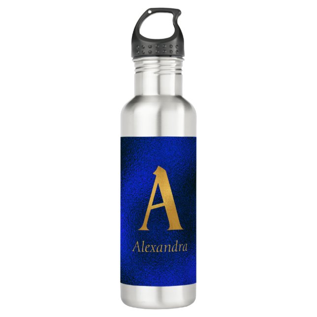 Metallic Blue and Gold Monogram A   Stainless Steel Water Bottle (Front)
