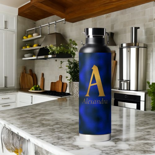 Metallic Blue and Gold Monogram A   Water Bottle
