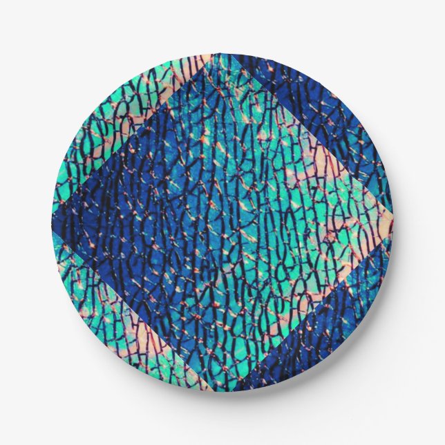 Metallic Blue and Green Party Supplies Paper Plates (Front)