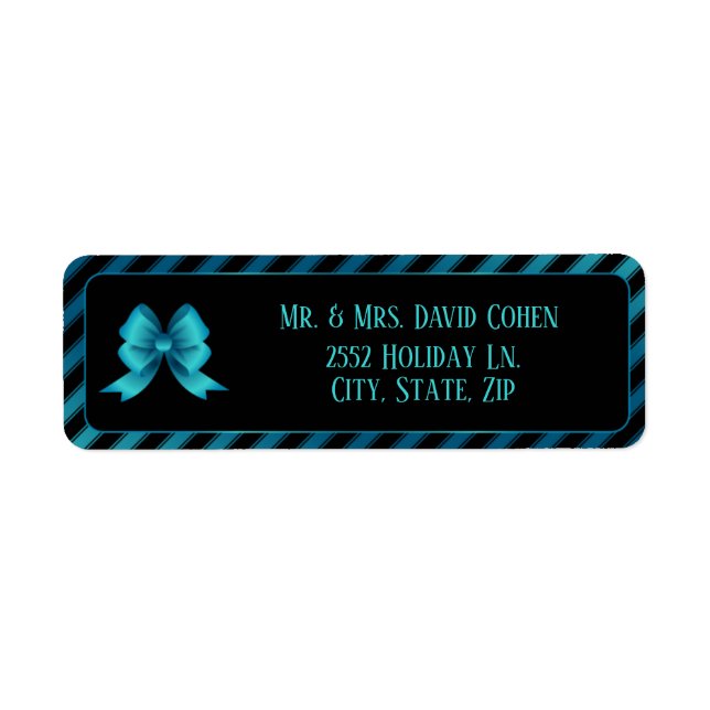 Metallic Blue Bow & Diagonal Stripes Label (Front)