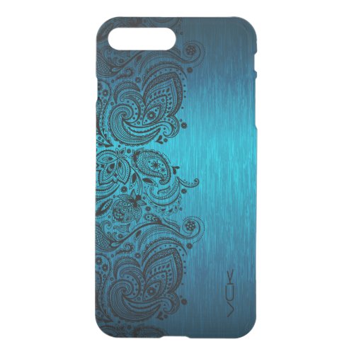 Metallic Blue Brushed Aluminum Black Paisley Lace iPhone 8 Plus7 Plus Case