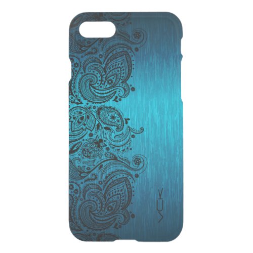 Metallic Blue Brushed Aluminum Black Paisley Lace iPhone SE87 Case
