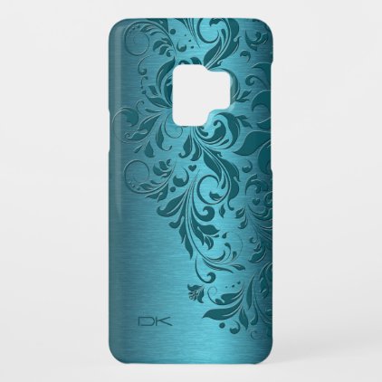 Metallic Blue Brushed Aluminum &amp; Floral Lace Case-Mate Samsung Galaxy S9 Case