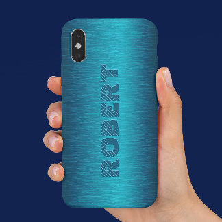 Metallic Blue Brushed Aluminum Look iPhone XR Case