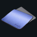 Metallic Blue Brushed Aluminum Look Monogram Laptop Sleeve<br><div class="desc">Elegant metallic blue tones,  simple brushed aluminum texture look sleeve design. Custom and optional monogram/name. This design is available on other products. It comes in different color tones and any color can be requested by email.</div>