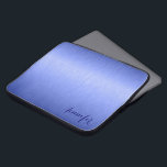Metallic Blue Brushed Aluminum Look Monogram Laptop Sleeve<br><div class="desc">Elegant metallic blue tones, simple brushed aluminum texture look sleeve design. Custom and optional monogram/name. This design is available on other products. It comes in different color tones and any color can be requested by email.</div>