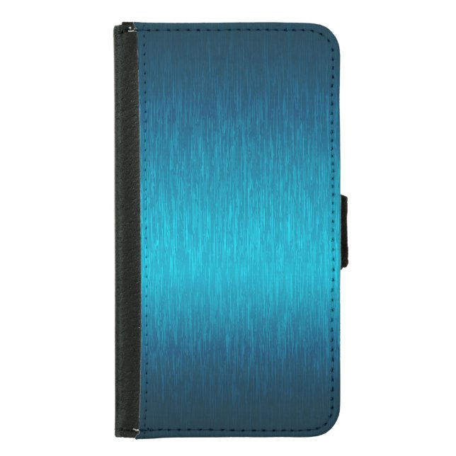 Metallic Blue Brushed Aluminum Look Samsung Galaxy Wallet Case (Front)