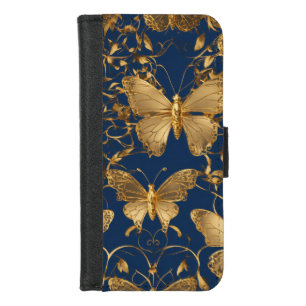 Metallic Blue Butterflies with Gold Vines iPhone 8/7 Wallet Case