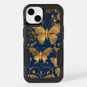 Metallic Blue Butterflies with Gold Vines OtterBox iPhone 14 Case