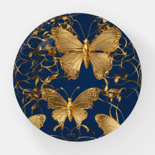 Metallic Blue Butterflies with Gold Vines Paperweight