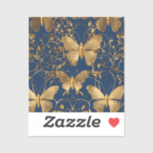 Metallic Blue Butterflies with Gold Vines Sticker