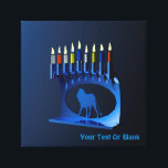 Metallic Blue Chanukkah Menorah Canvas Print<br><div class="desc">A modernistic,  metallic blue dreidel against a dark,  night-like background.  Two of the Hebrew letters found on a dreidel,  nun and shin,  glow brightly.  Add your own text.</div>